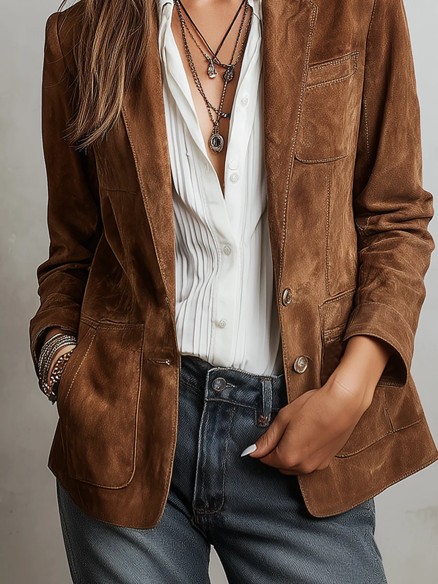Women's Suede Blazer Jacket – Vintage Style