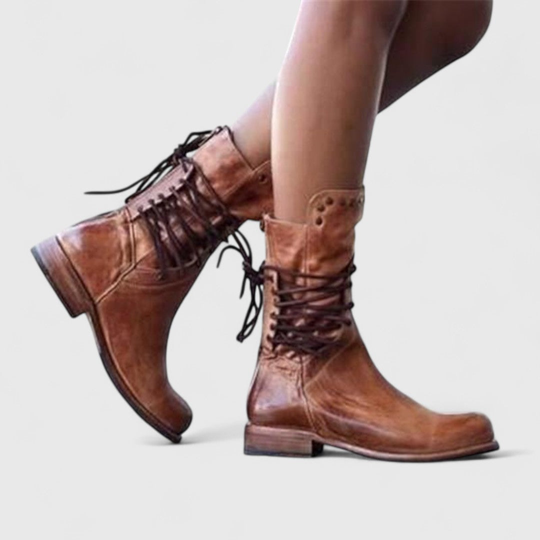 Women's Studded Mid-Calf Boots – Lace-Up