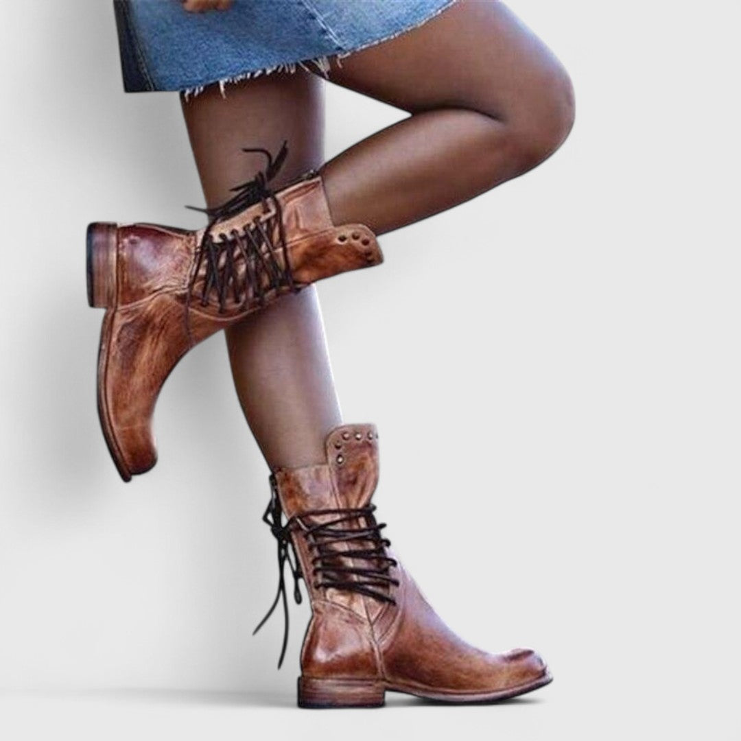 Women's Studded Mid-Calf Boots – Lace-Up