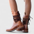Women's Studded Mid-Calf Boots – Lace-Up