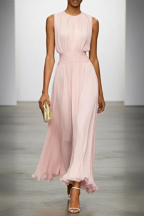 Women's Fitted Maxi Dress with Round Neck & Back Zipper