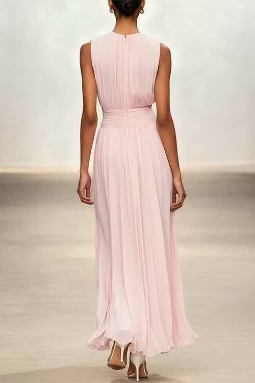 Women's Fitted Maxi Dress with Round Neck & Back Zipper