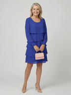 Women's Classic Layered Knee Length Dress - Clean Long Sleeve Design