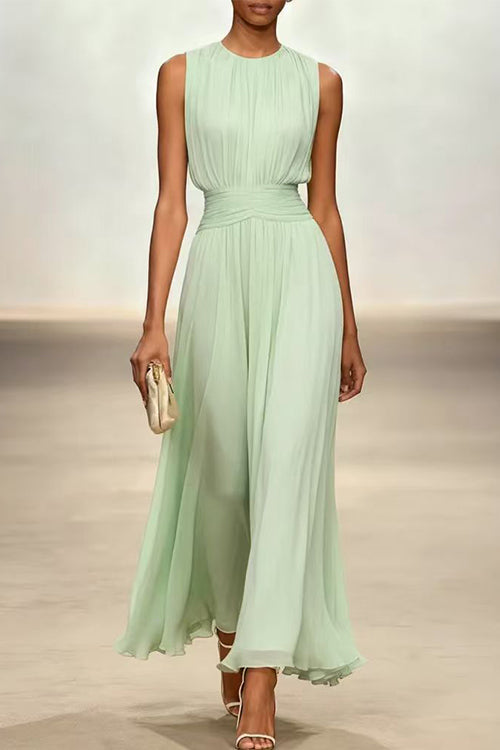 Women's Fitted Maxi Dress with Round Neck & Back Zipper