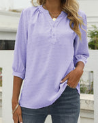 Women's Mid-Sleeve Blouse - Relaxed Fit Minimalist Tunic Top