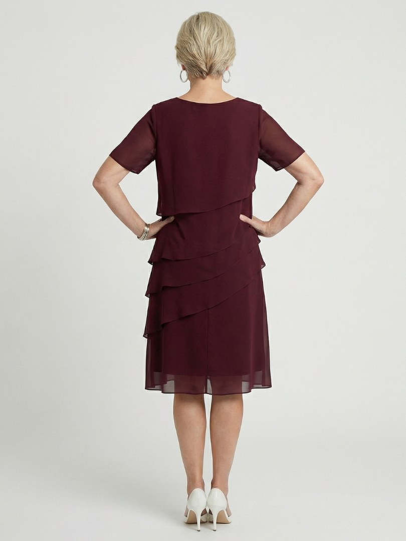Women's Soft Contour Knee Length Dress - Layered Overlay Design
