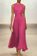 Women's Fitted Maxi Dress with Round Neck & Back Zipper