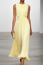 Women's Fitted Maxi Dress with Round Neck & Back Zipper