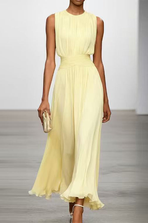 Women's Fitted Maxi Dress with Round Neck & Back Zipper