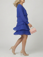 Women's Classic Layered Knee Length Dress - Clean Long Sleeve Design
