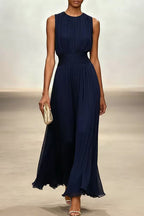 Women's Fitted Maxi Dress with Round Neck & Back Zipper