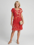 Women's Elegant Abstract Knee Length Dress - Soft Tiered Flowing Fit
