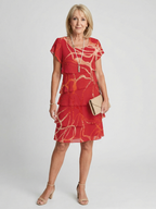 Women's Elegant Abstract Knee Length Dress - Soft Tiered Flowing Fit