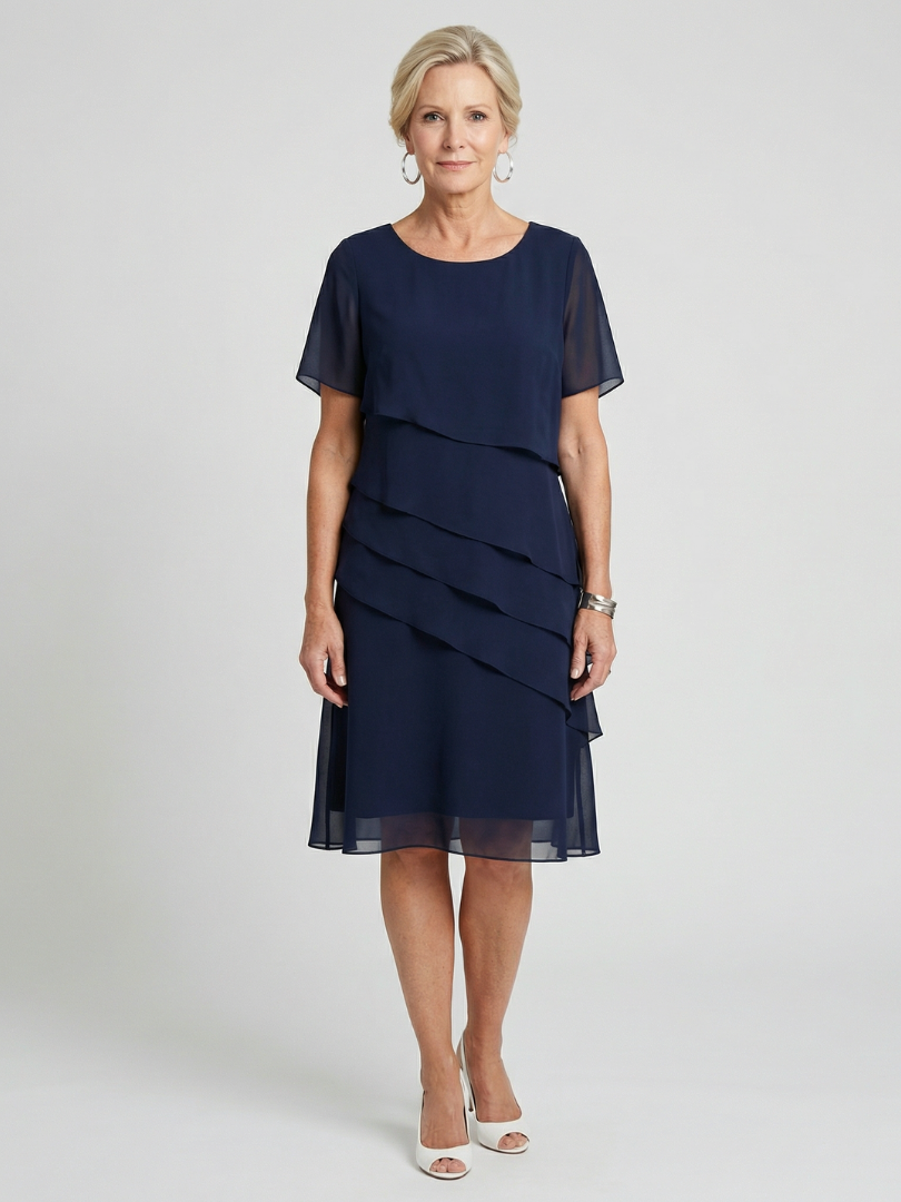 Women's Soft Contour Knee Length Dress - Layered Overlay Design
