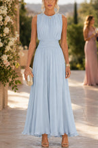Women's Fitted Maxi Dress with Round Neck & Back Zipper
