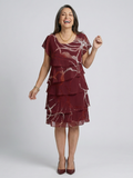 Women's Graceful Abstract Tiered Knee Dress - Relaxed Everyday Style