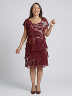 Women's Graceful Abstract Tiered Knee Dress - Relaxed Everyday Style