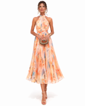 Aurora Watercolor Halter Maxi Dress - Flowing Silhouette