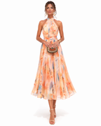 Aurora Watercolor Halter Maxi Dress - Flowing Silhouette