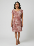 Women's Elegant Motif Tier Knee Length Dress - Flowing Relaxed Fit
