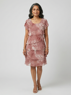 Women's Elegant Motif Tier Knee Length Dress - Flowing Relaxed Fit