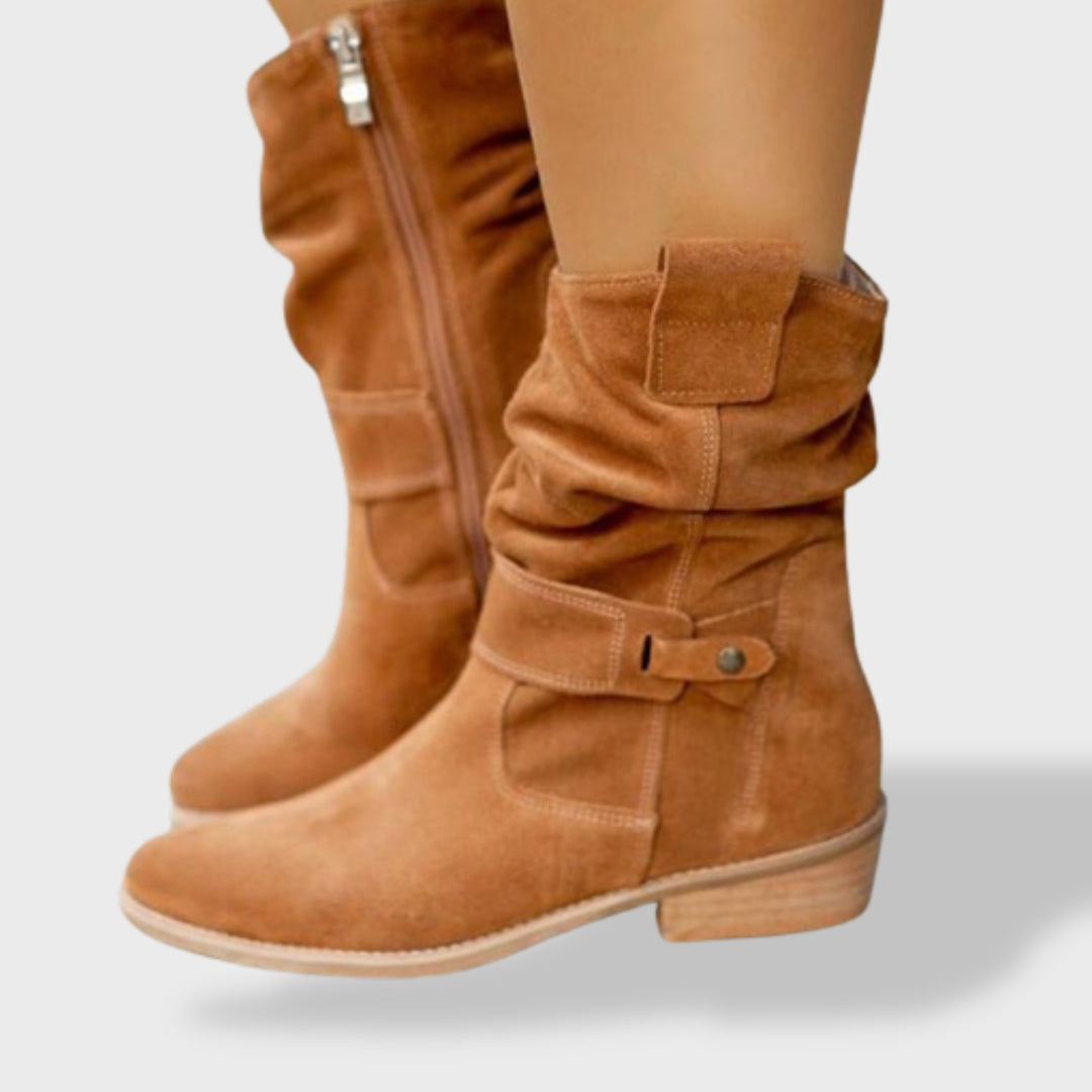 Mia Suede Ankle Boots – Round Toe