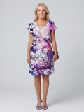 Women's Graceful Floral Bloom Knee Dress - Lightweight Tiered Fit