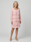 Women's Classic Layered Knee Length Dress - Clean Long Sleeve Design