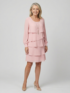 Women's Classic Layered Knee Length Dress - Clean Long Sleeve Design