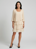 Women's Layered Flare Sleeve Knee Dress - Soft Flowing Fit