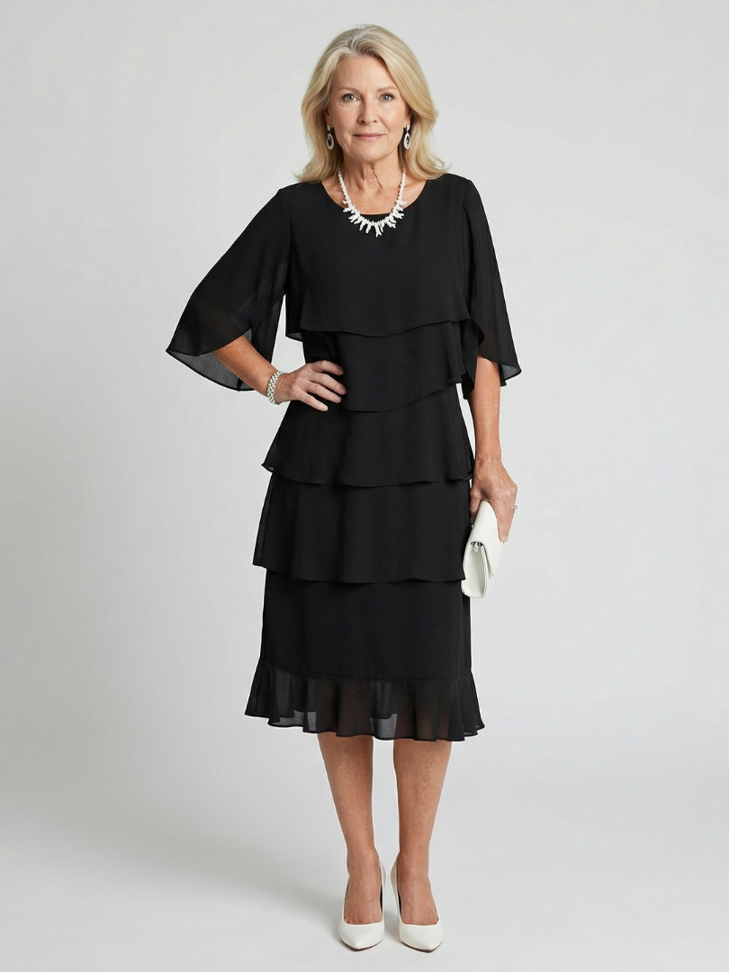Women's Timeless Layered Tier Midi Dress - Smooth Flowing Fit