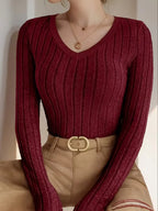 Women's V-Neck Longsleeve – Ribbed Texture