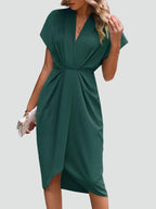 Women's Wrap Midi Dress - Surplice Neck Tie Waist Cocktail Style