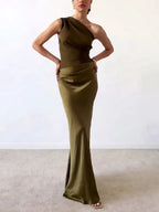 Anita One-Shoulder Pleated Maxi Dress - Party Evening Style