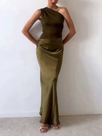 Anita One-Shoulder Pleated Maxi Dress - Party Evening Style