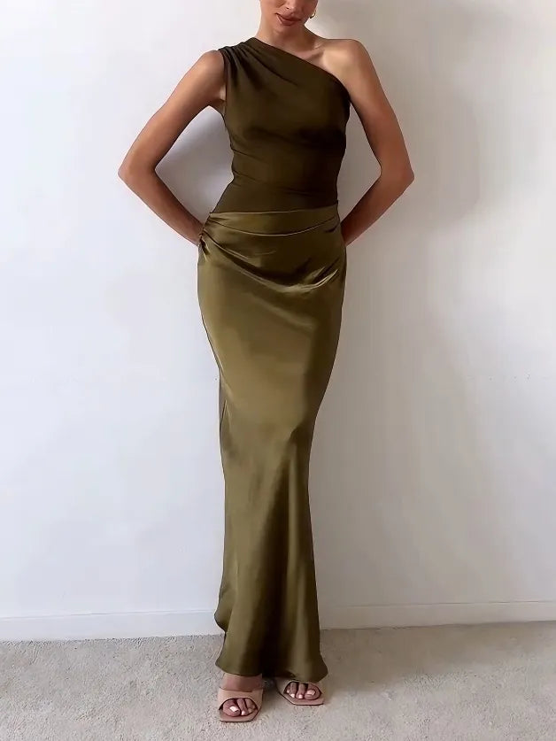 Anita One-Shoulder Pleated Maxi Dress - Party Evening Style