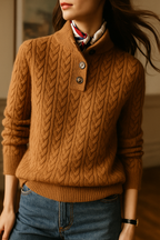 Arden Women’s Cable-Knit Cashmere Sweater – Button-Up