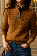 Arden Women’s Cable-Knit Cashmere Sweater – Button-Up