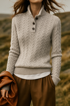 Arden Women’s Cable-Knit Cashmere Sweater – Button-Up