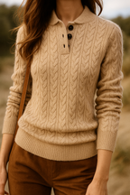 Arden Women’s Cable-Knit Cashmere Sweater – Button-Up