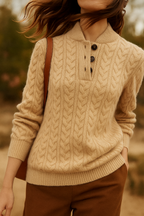 Arden Women’s Cable-Knit Cashmere Sweater – Button-Up