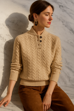 Arden Women’s Cable-Knit Cashmere Sweater – Button-Up