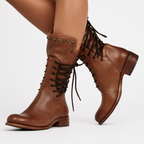Women's Studded Mid-Calf Boots – Lace-Up