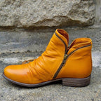 Women's Ankle-High Leather Boots with Vintage Heel