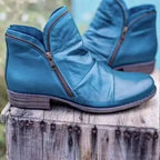 Women's Ankle-High Leather Boots with Vintage Heel