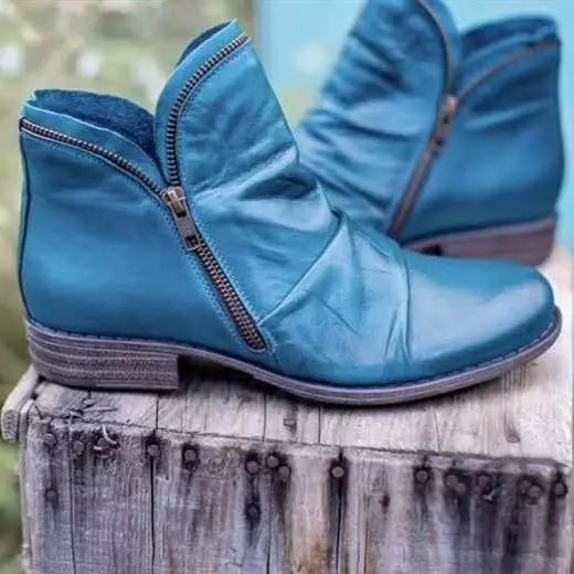 Women's Ankle-High Leather Boots with Vintage Heel