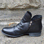Women's Ankle-High Leather Boots with Vintage Heel