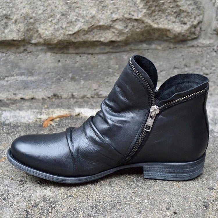 Women's Ankle-High Leather Boots with Vintage Heel