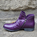 Women's Ankle-High Leather Boots with Vintage Heel