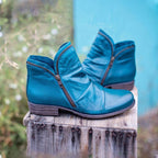 Women's Ankle-High Leather Boots with Vintage Heel